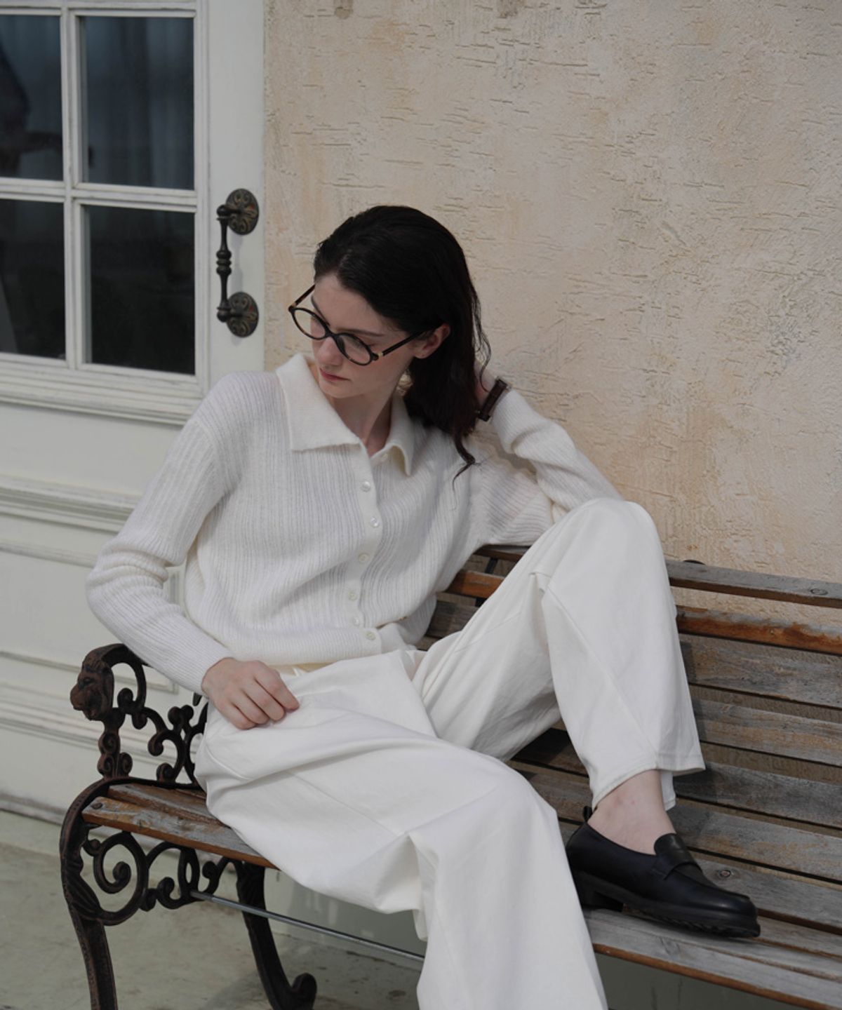 드헤베(DEHEVE) Pastel Collar Knit Cardigan [Ivory]