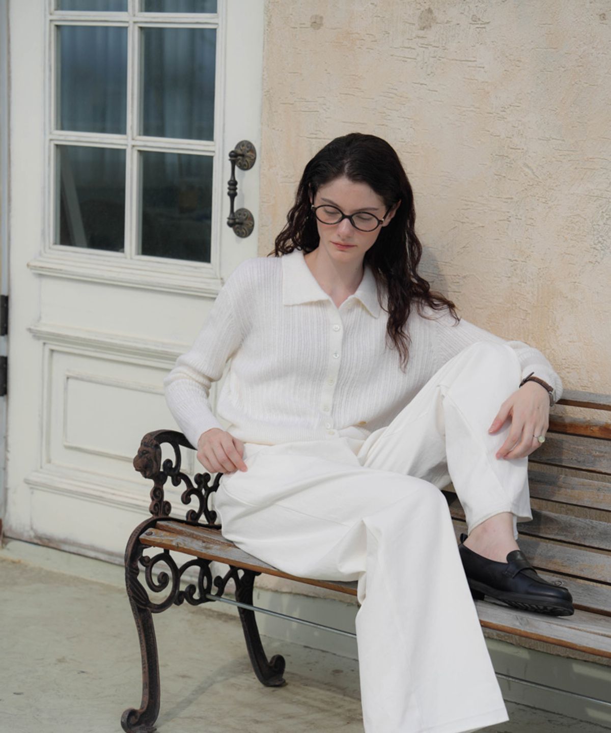 드헤베(DEHEVE) Pastel Collar Knit Cardigan [Ivory]
