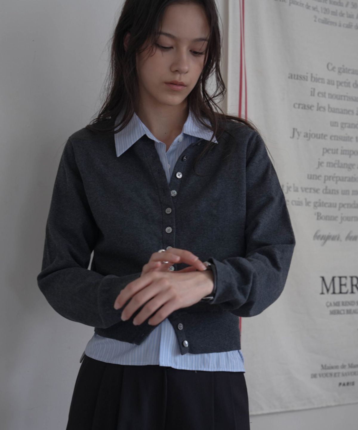 드헤베(DEHEVE) Signiture Pearl Button Cardigan [Charcoal]
