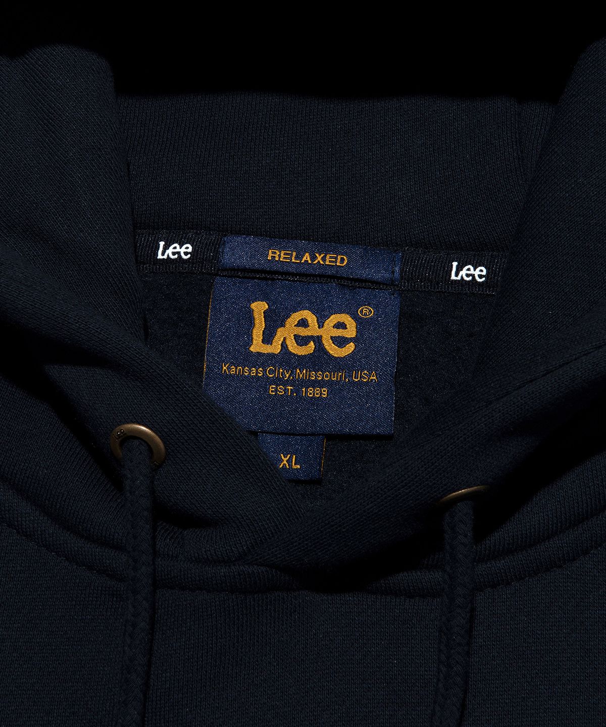 리(LEE) 부클 트위치 로고 기모 후드 티셔츠 네이비