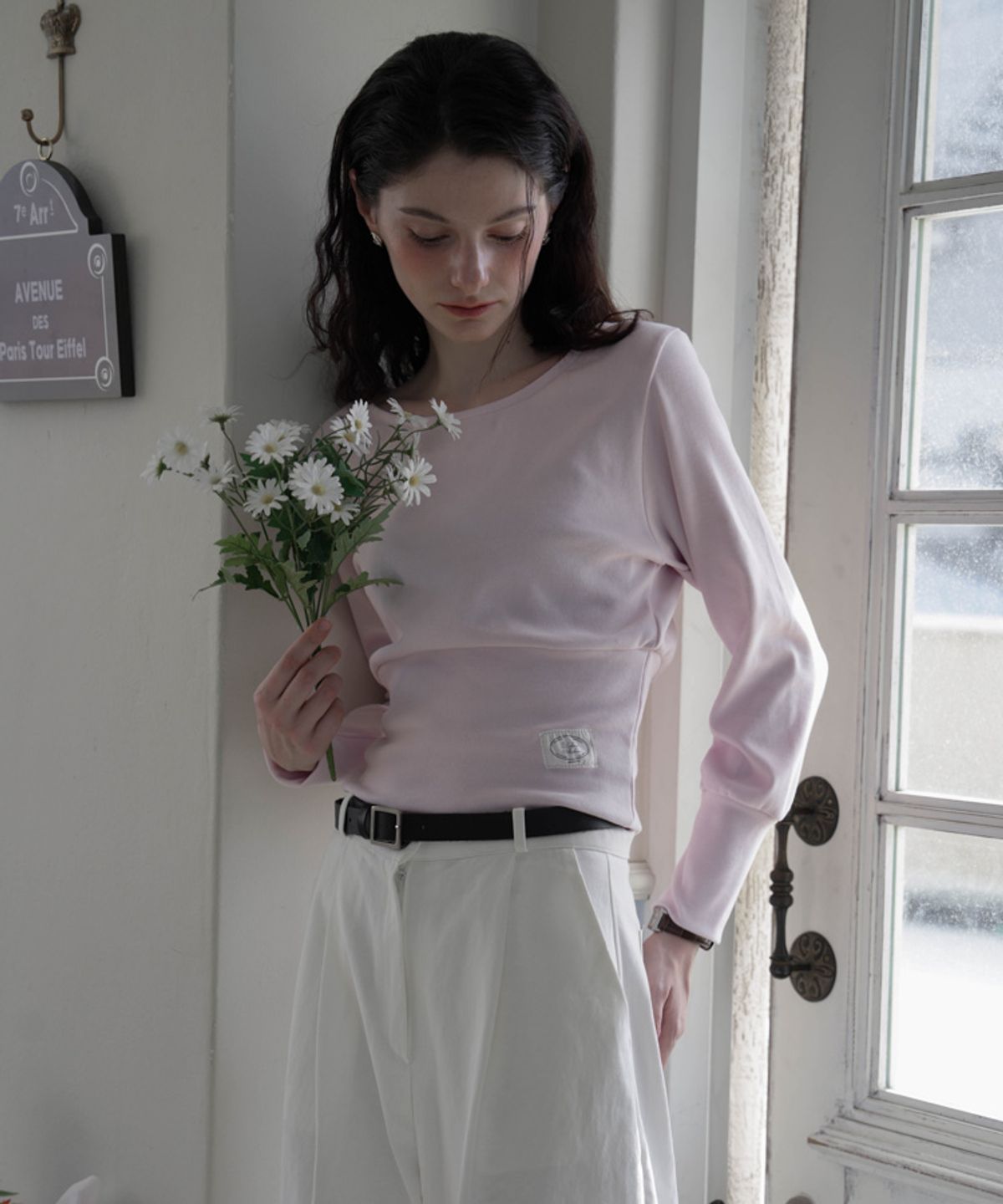 드헤베(DEHEVE) Slim U-neck Long Sleeve [Pink]