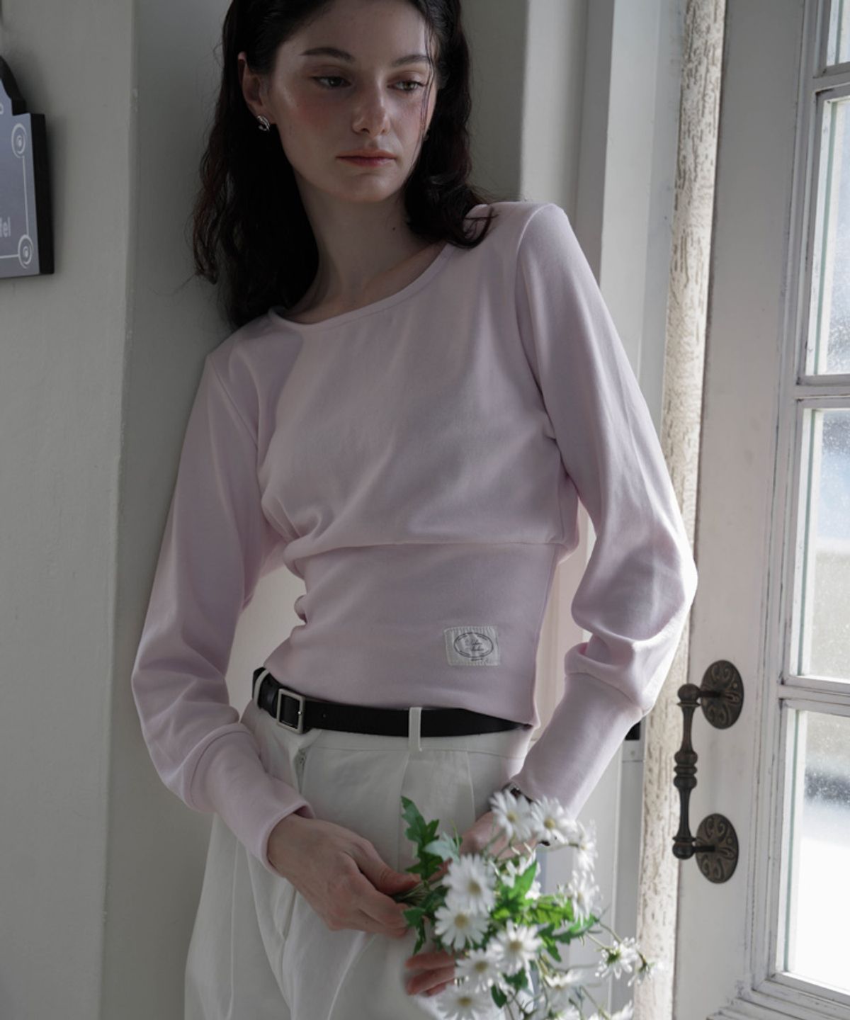 드헤베(DEHEVE) Slim U-neck Long Sleeve [Pink]