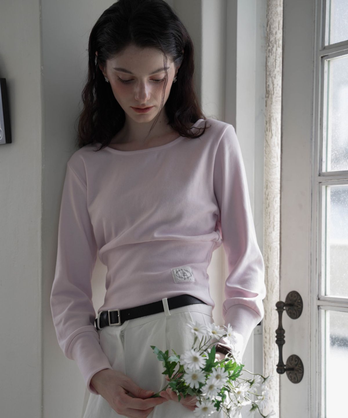 드헤베(DEHEVE) Slim U-neck Long Sleeve [Pink]