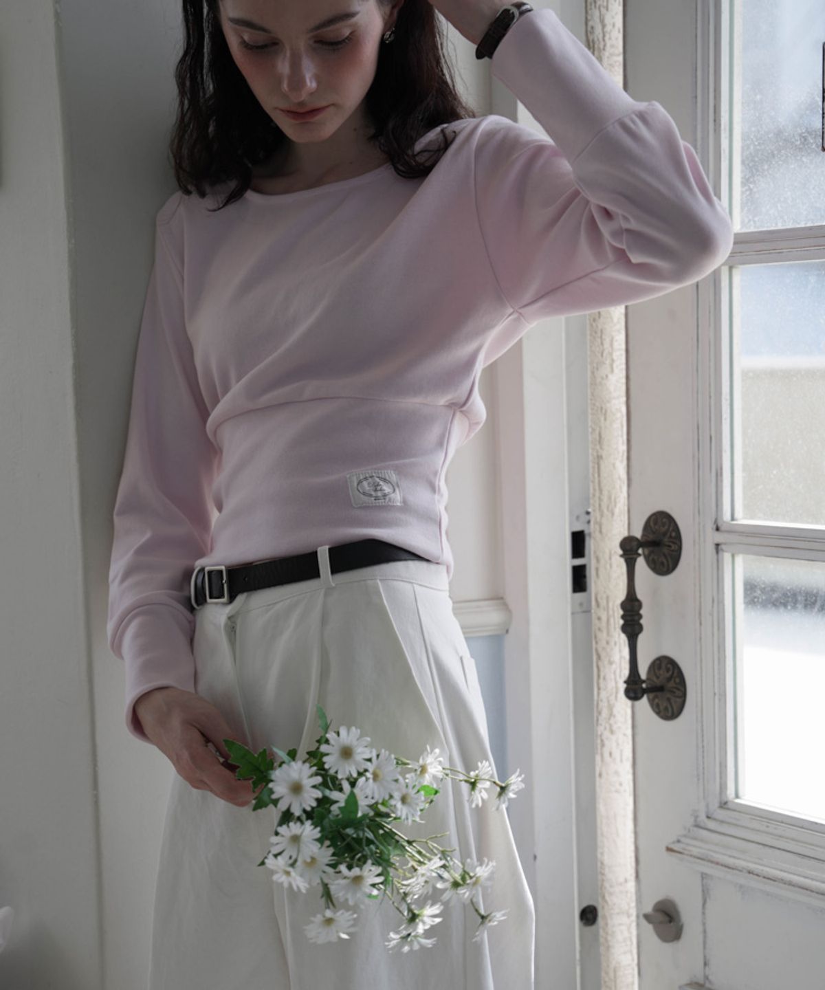 드헤베(DEHEVE) Slim U-neck Long Sleeve [Pink]