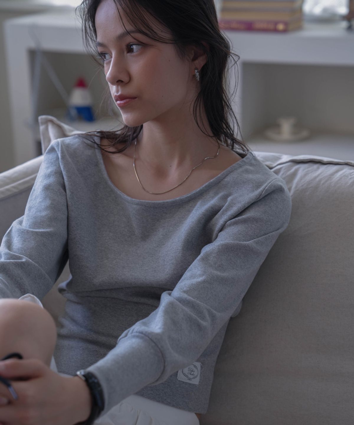드헤베(DEHEVE) Slim U-neck Long Sleeve [Melange]