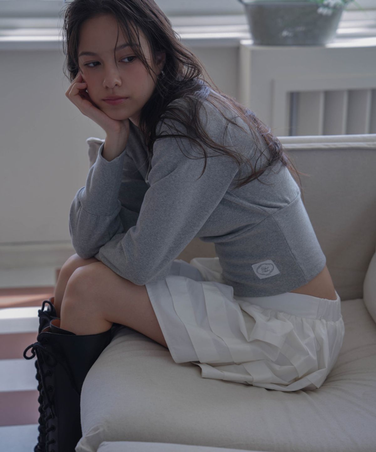 드헤베(DEHEVE) Slim U-neck Long Sleeve [Melange]