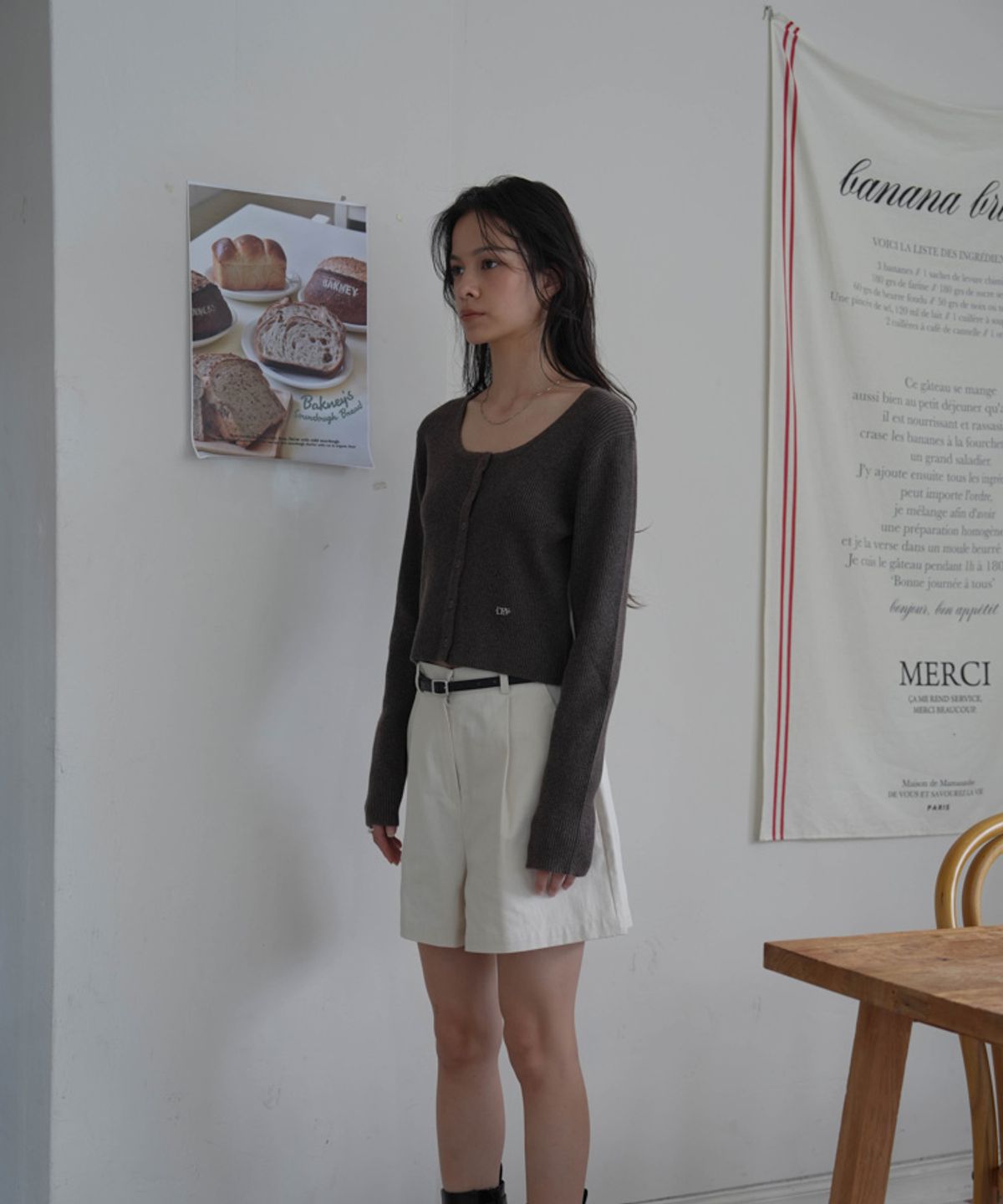 드헤베(DEHEVE) Round Ribbed Cardigan [Brown]