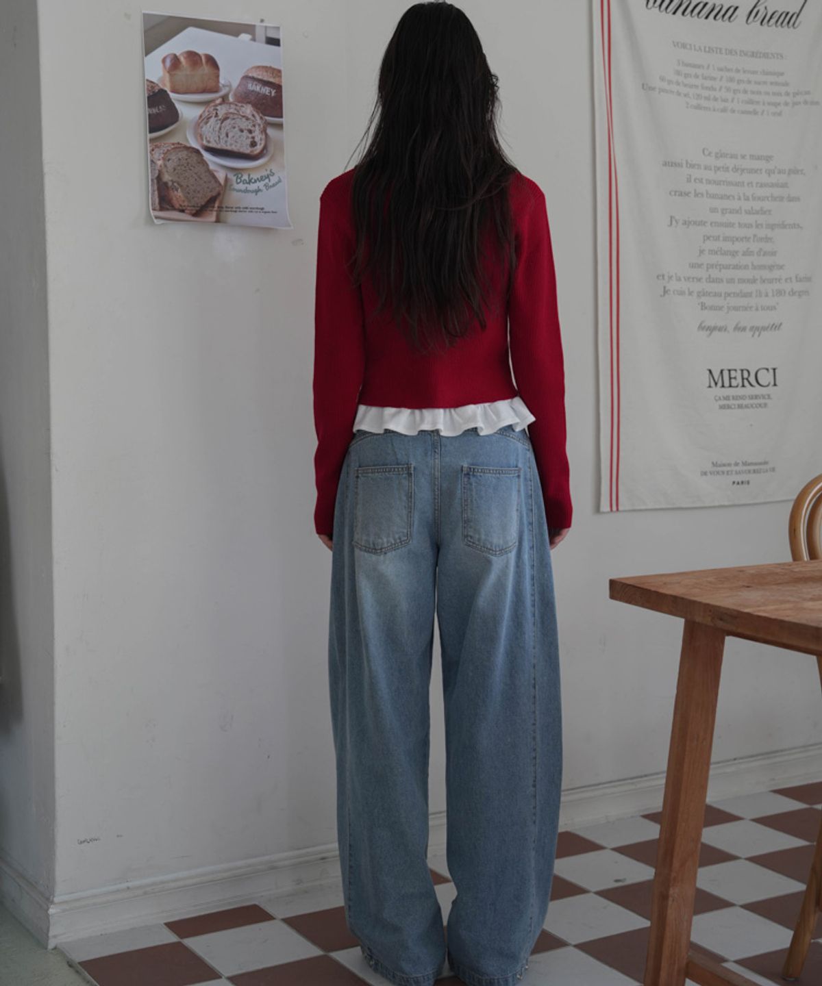 드헤베(DEHEVE) Round Ribbed Cardigan [Red]