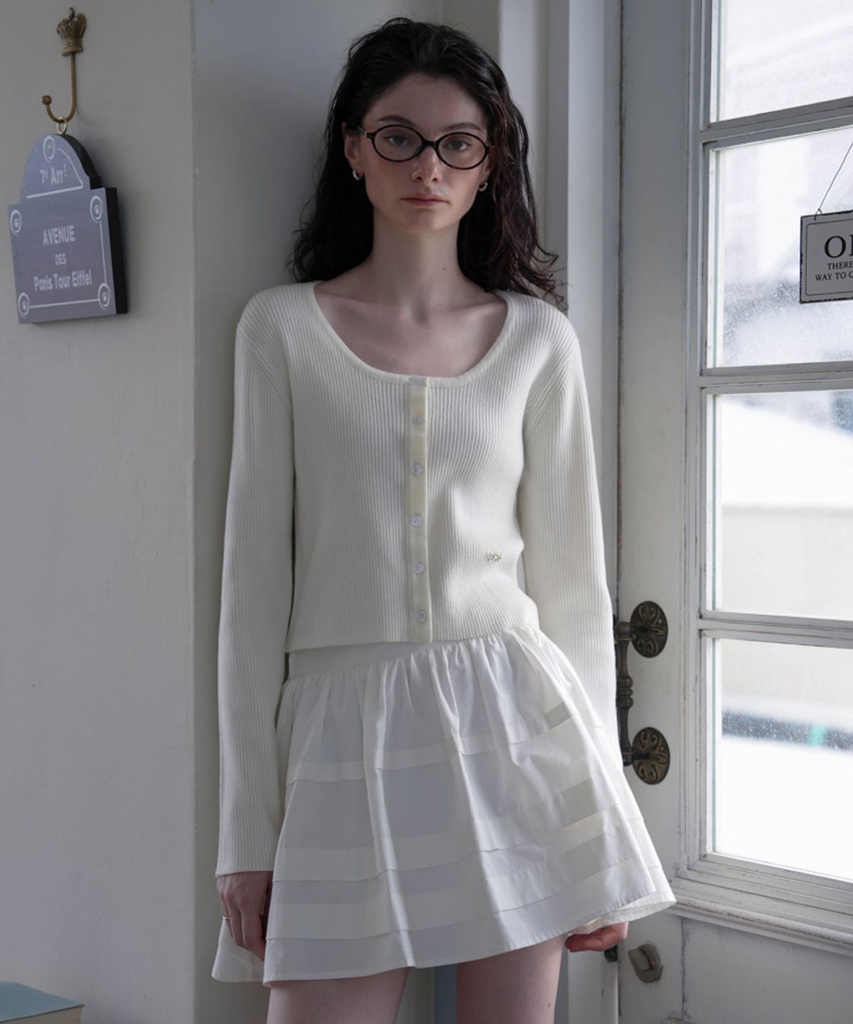 드헤베(DEHEVE) Round Ribbed Cardigan [Ivory]