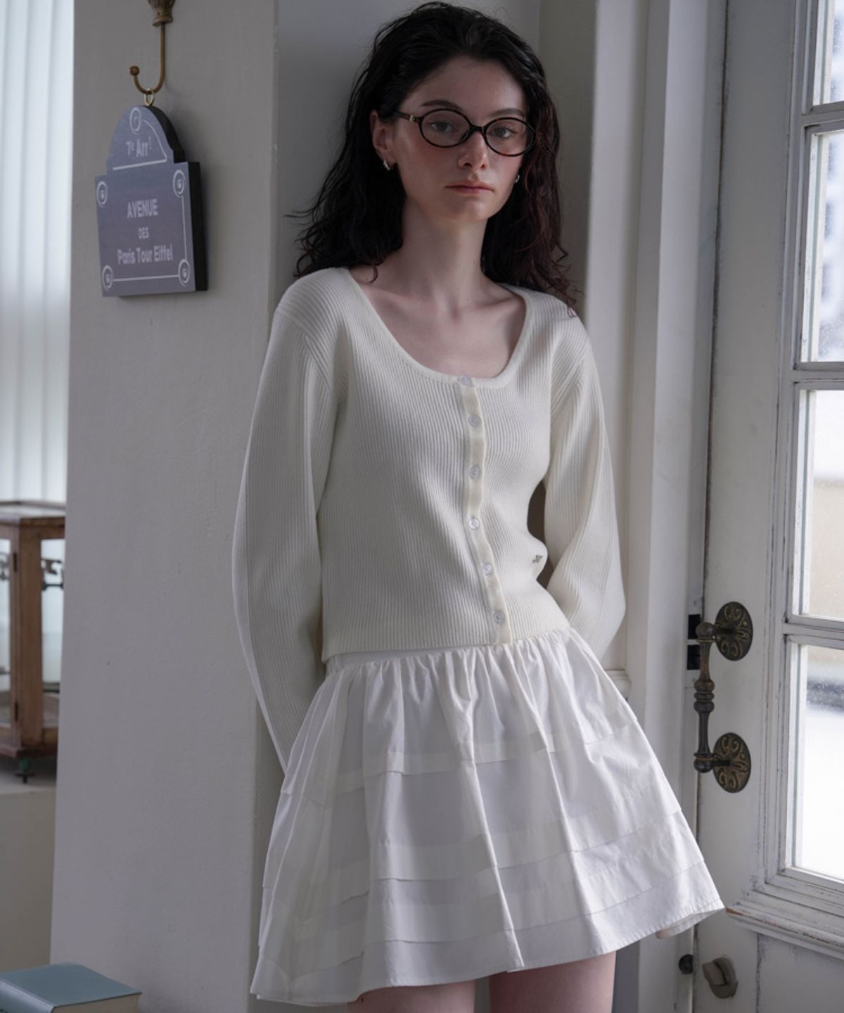 드헤베(DEHEVE) Round Ribbed Cardigan [Ivory]