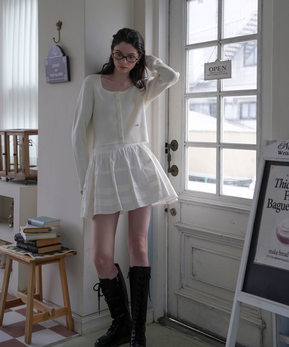 드헤베(DEHEVE) Round Ribbed Cardigan [Ivory]