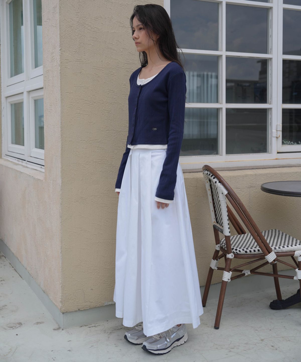 드헤베(DEHEVE) Lace Layered Cardigan [Navy]