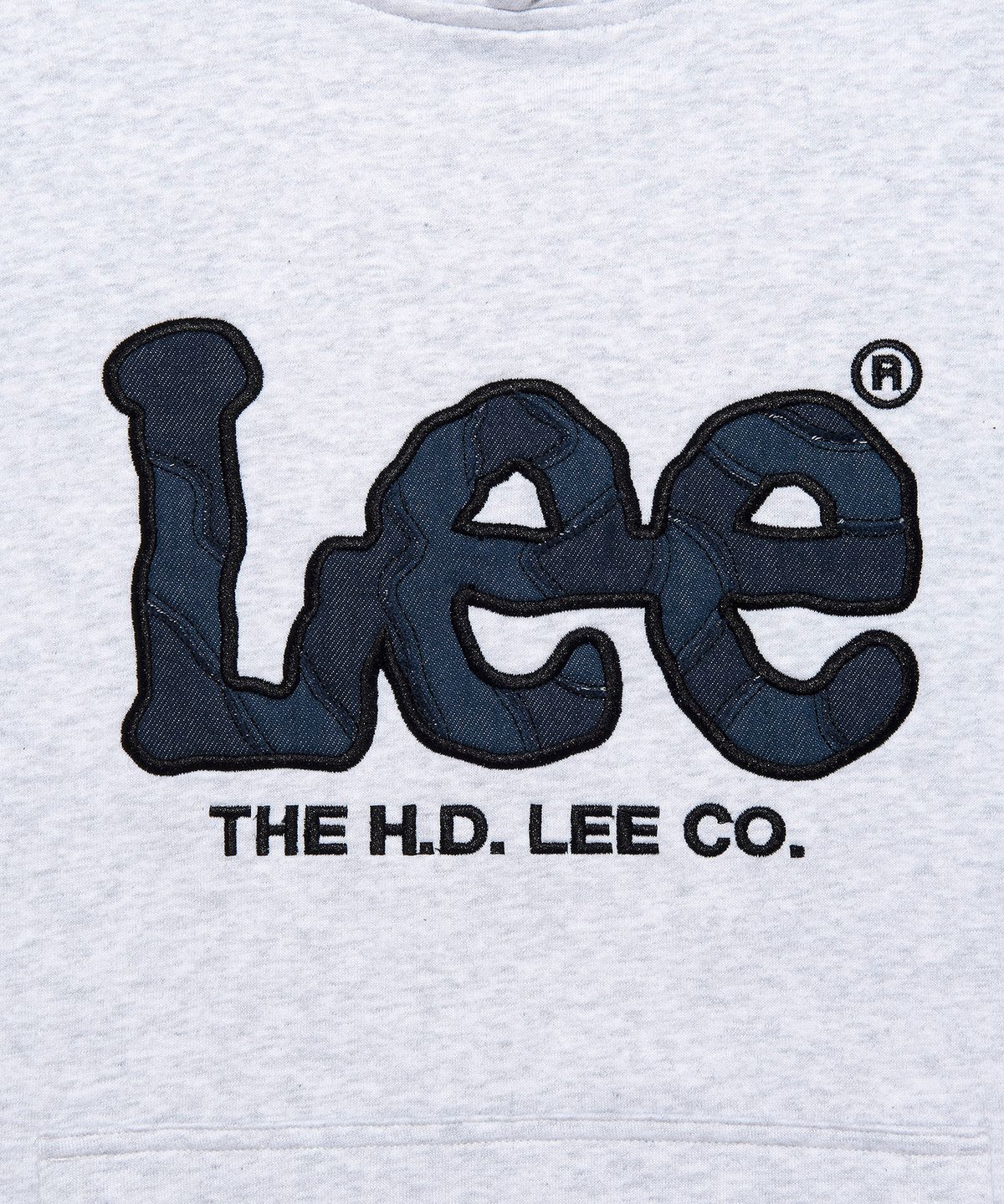 리(LEE) 빅 트위치 데님 아플리케 후드 티셔츠 라이트그레이