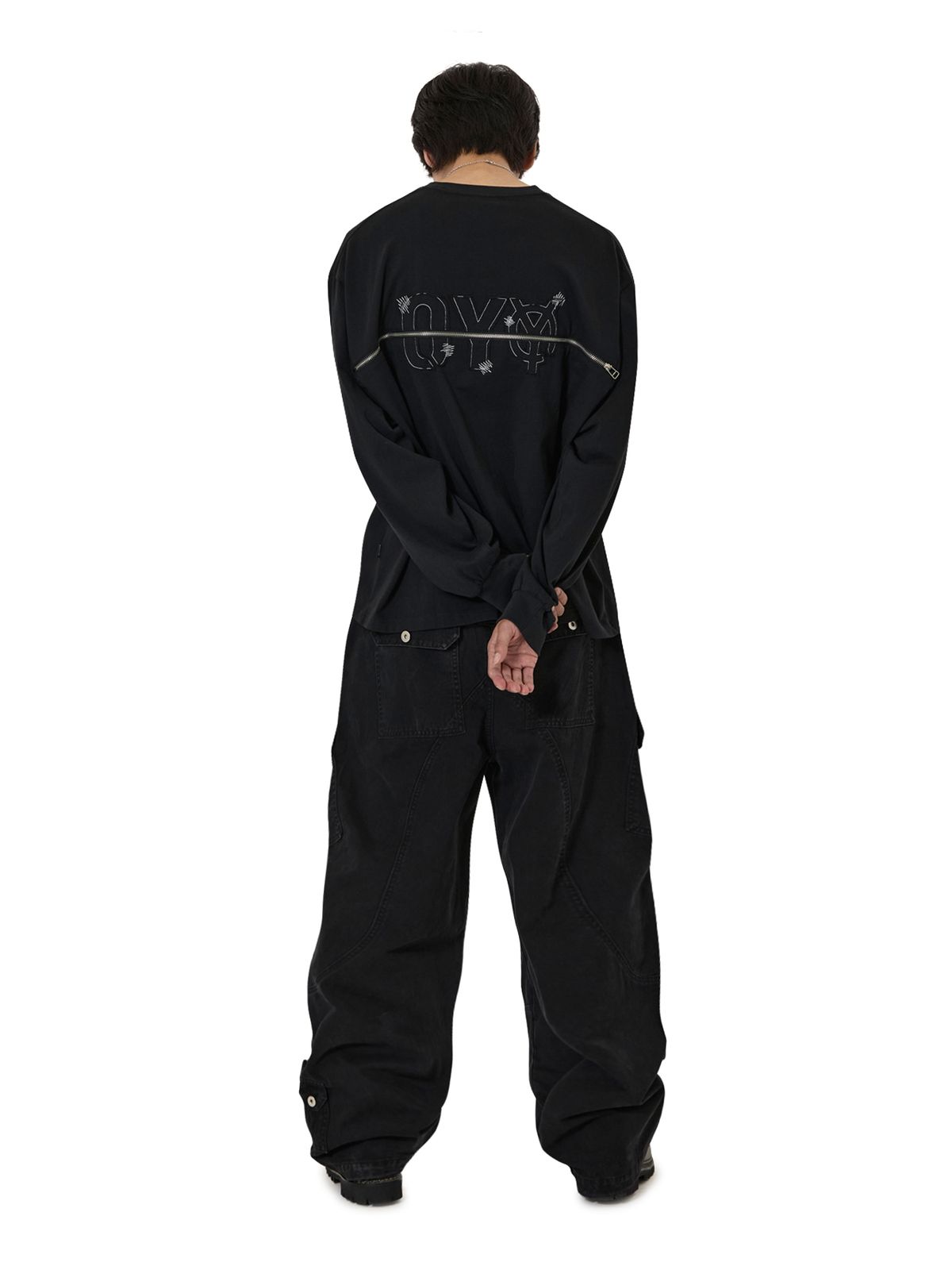 오픈야드(오와이)(OPENYARD(OY)) BACK ZIPPER LOGO L/S TEE - BLACK