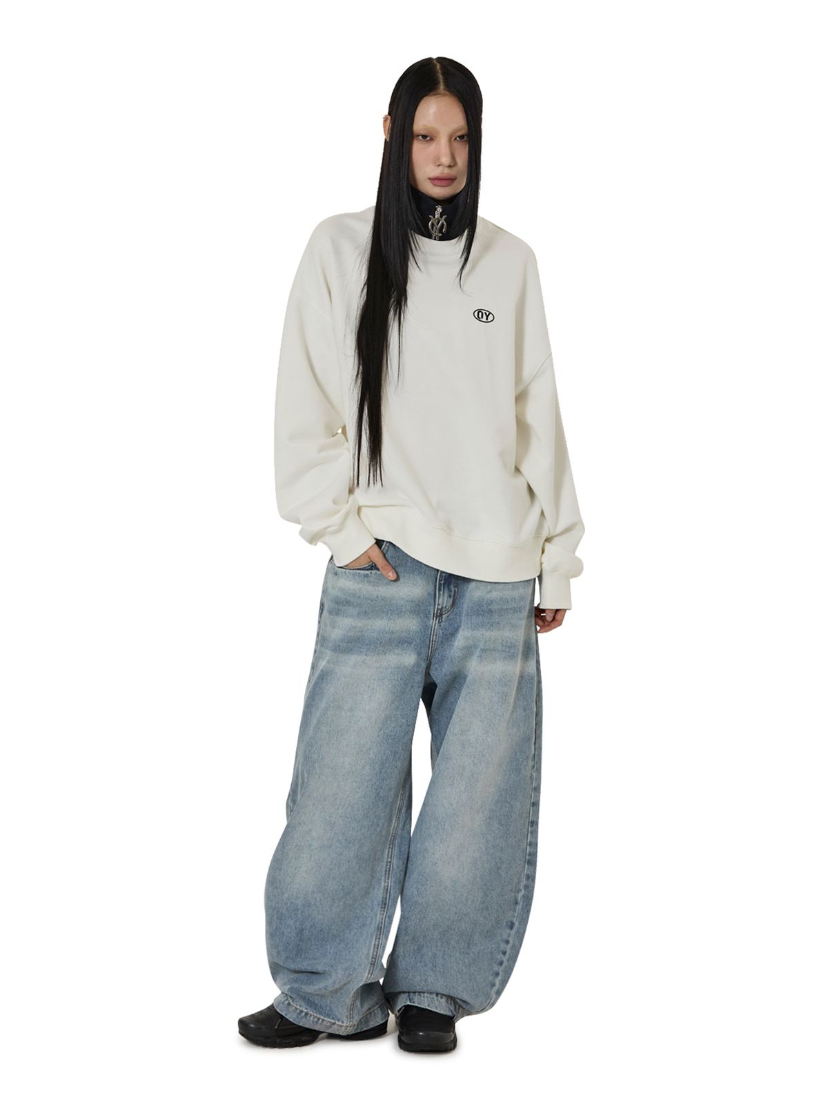 오픈야드(오와이)(OPENYARD(OY)) LOGO ZIPPER SWEATSHIRT - WHITE