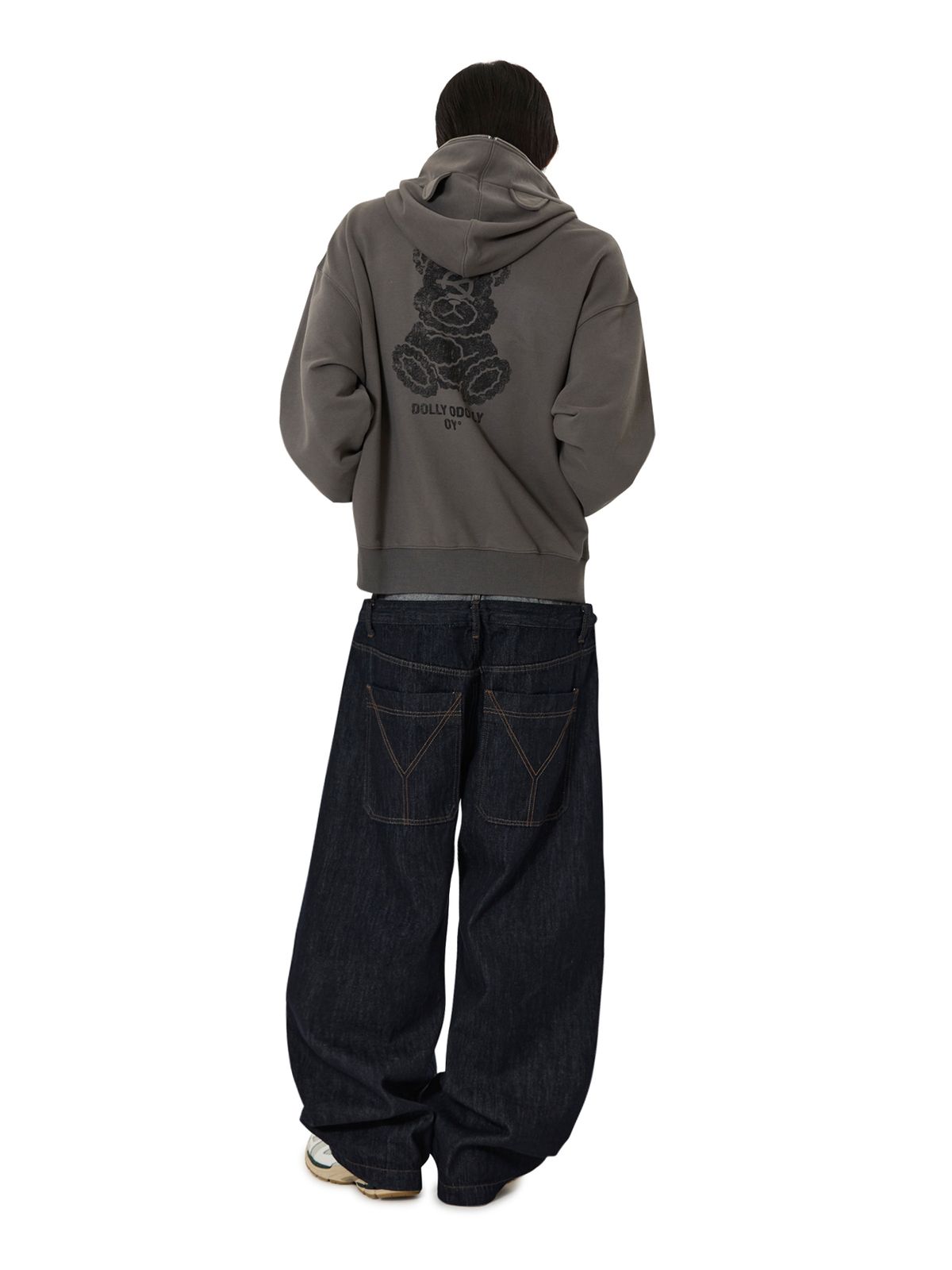 오픈야드(오와이)(OPENYARD(OY)) FADED DOLLY MASK HOODIE ZIP UP - DARK GREY