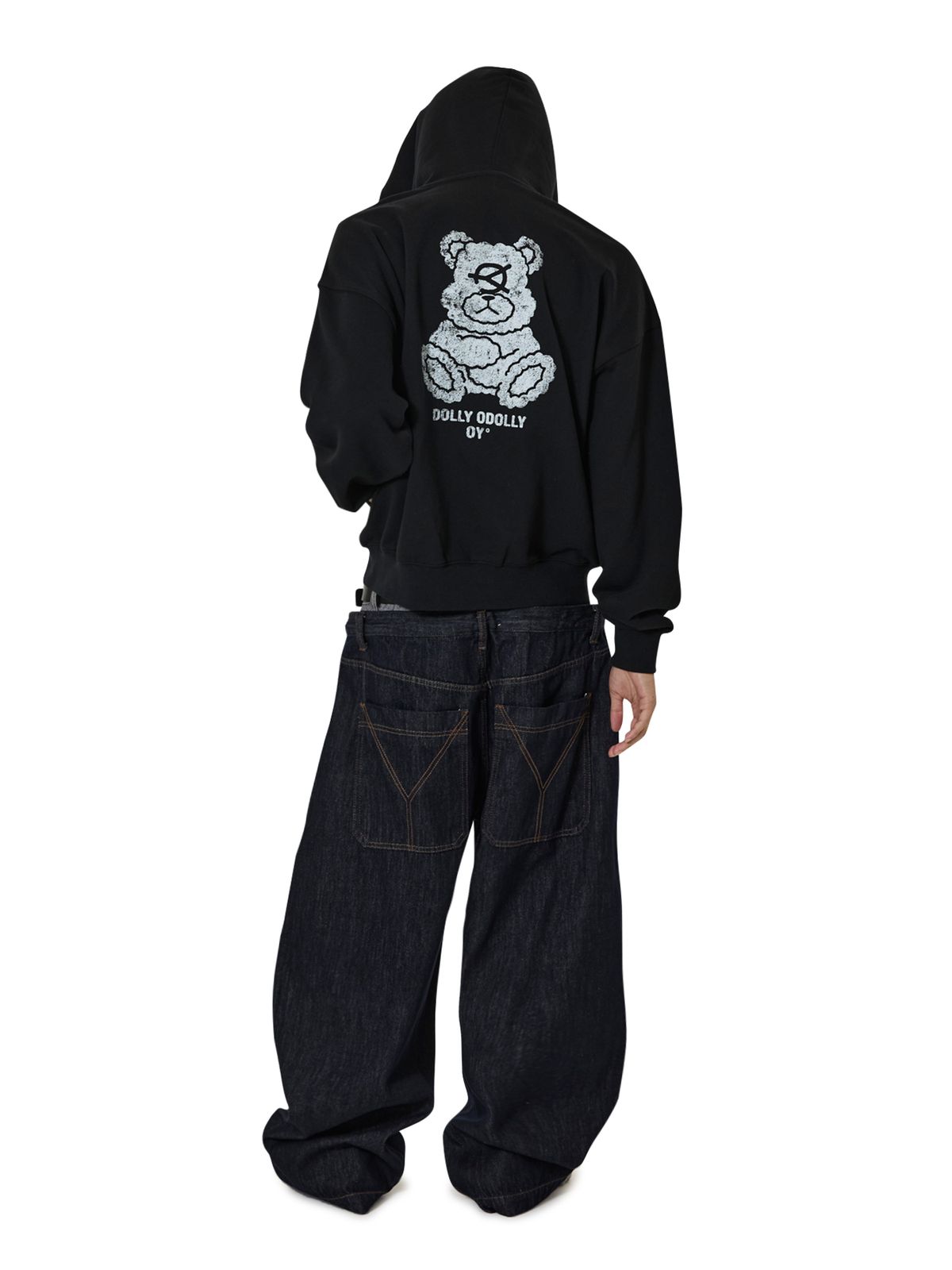 오픈야드(오와이)(OPENYARD(OY)) FADED DOLLY MASK HOODIE ZIP UP - BLACK