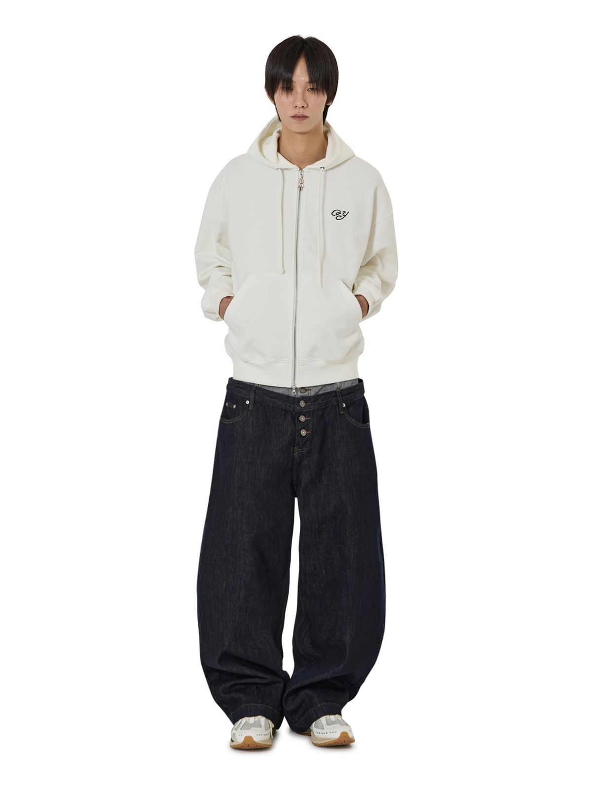 오픈야드(오와이)(OPENYARD(OY)) DOLLY STONE EAR HOODIE ZIP UP - WHITE
