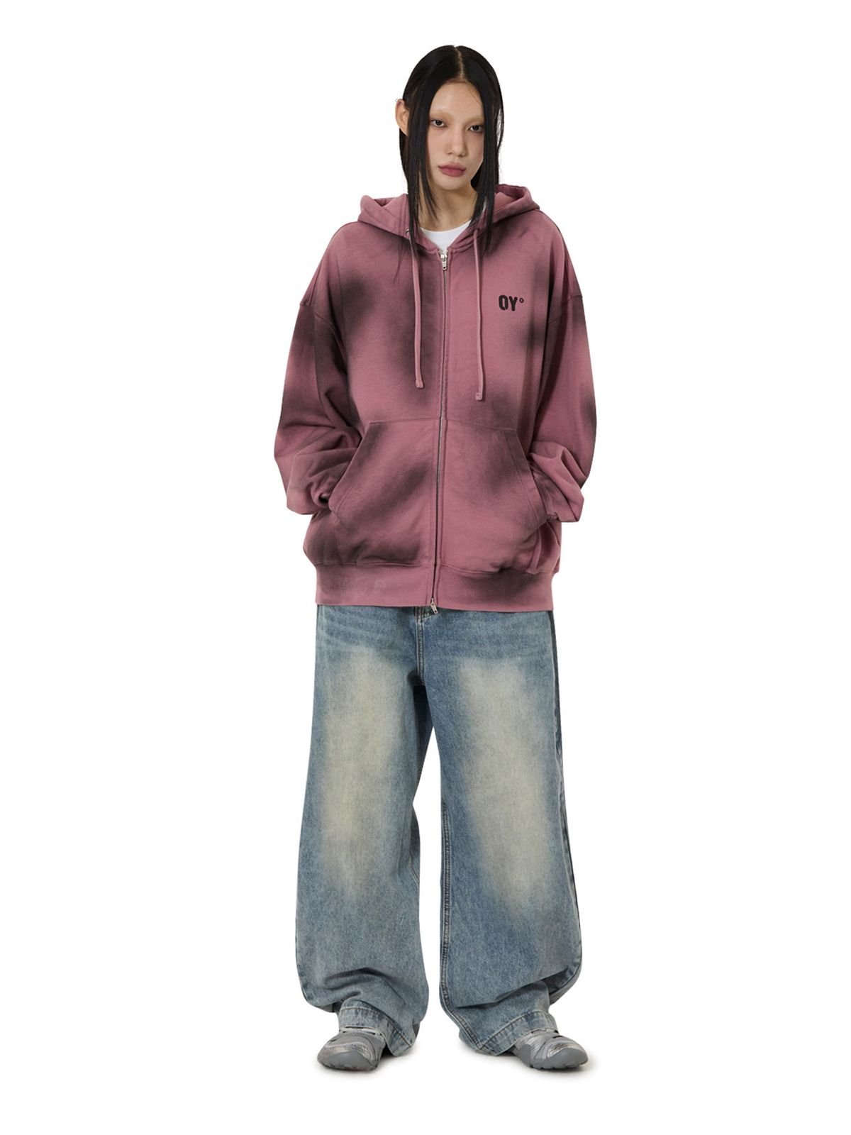오픈야드(오와이)(OPENYARD(OY)) DIRTY SPRAY MELTING DOLLY HOODIE ZIP UP - PINK