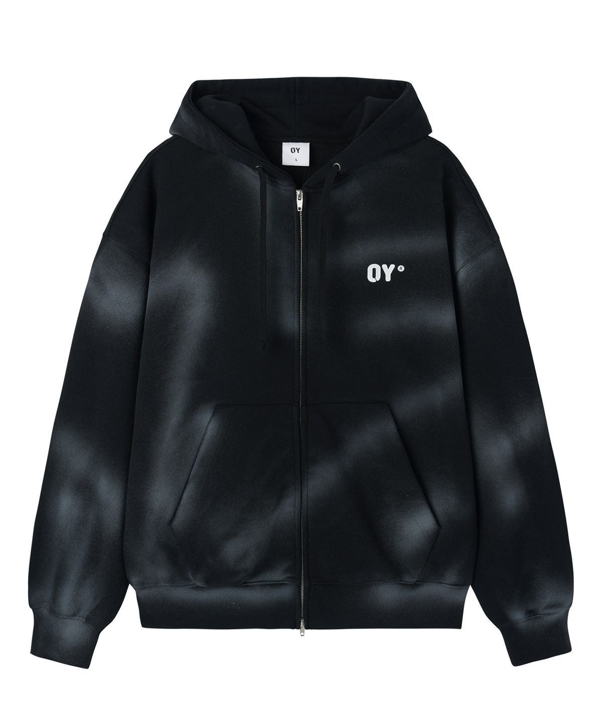 오픈야드(오와이)(OPENYARD(OY)) DIRTY SPRAY MELTING DOLLY HOODIE ZIP UP - BLACK