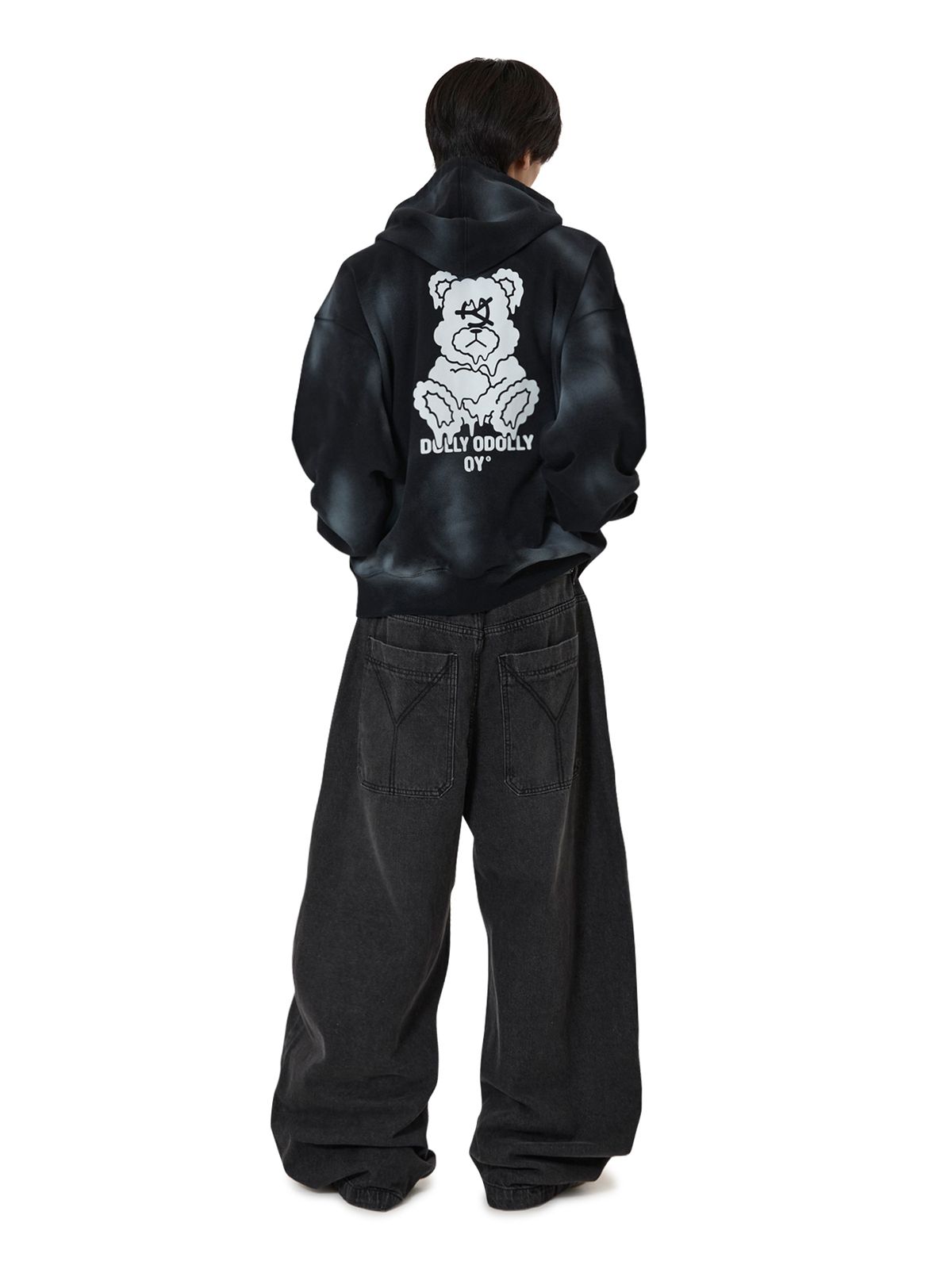 오픈야드(오와이)(OPENYARD(OY)) DIRTY SPRAY MELTING DOLLY HOODIE ZIP UP - BLACK