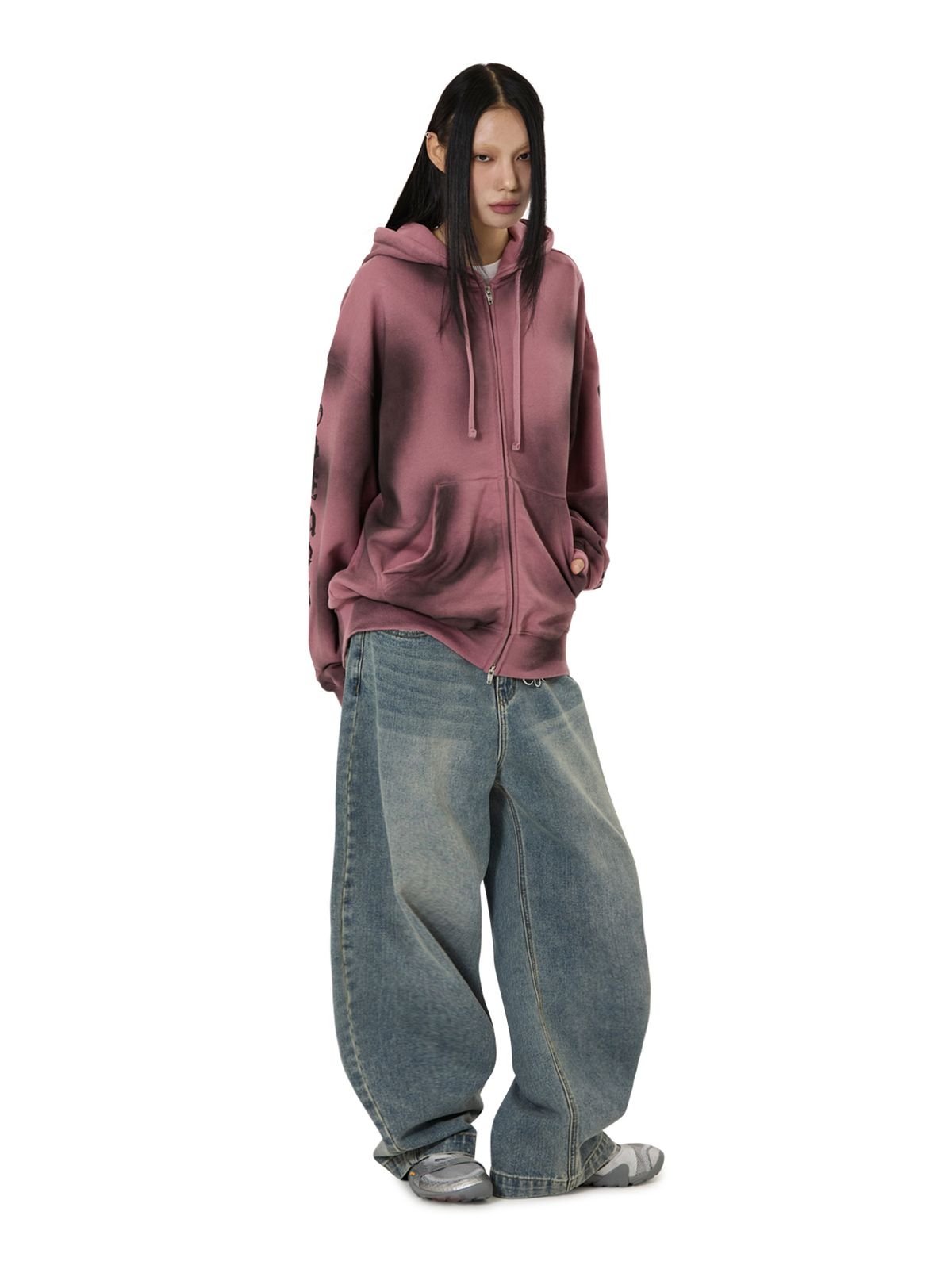 오픈야드(오와이)(OPENYARD(OY)) DIRTY SPRAY EFFECT HOODIE ZIP UP - PINK