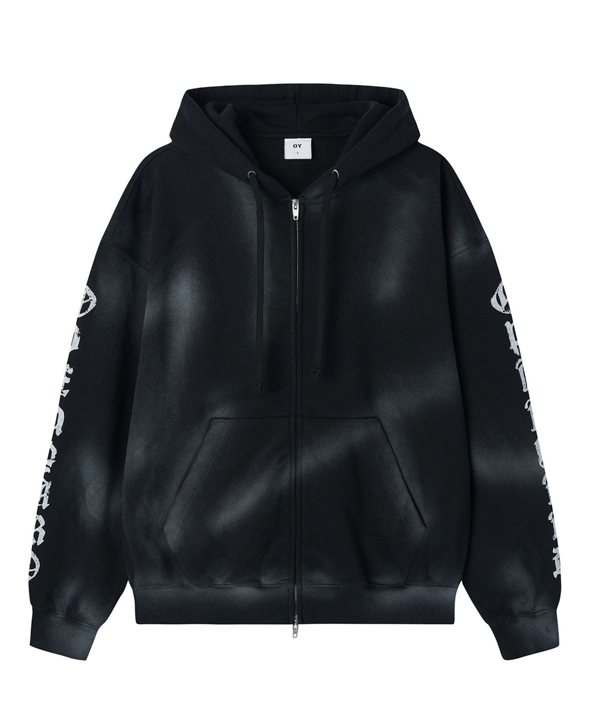 오픈야드(오와이)(OPENYARD(OY)) DIRTY SPRAY EFFECT HOODIE ZIP UP - BLACK
