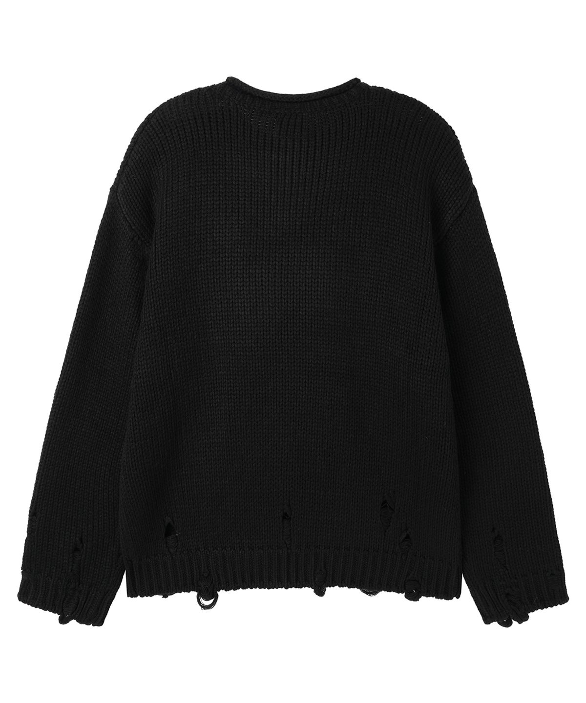 오픈야드(오와이)(OPENYARD(OY)) DOLLY DESTROYED KNIT - BLACK