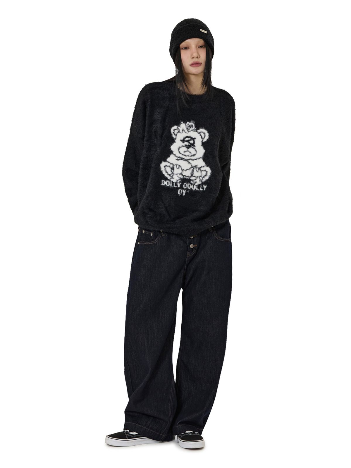 오픈야드(오와이)(OPENYARD(OY)) MULTI DOLLY HAIRY KNIT - BLACK