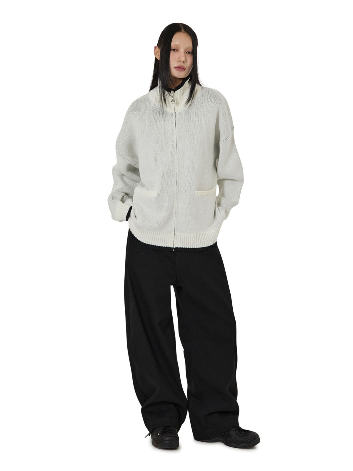 오픈야드(오와이)(OPENYARD(OY)) DOLLY KNIT ZIP UP - WHITE