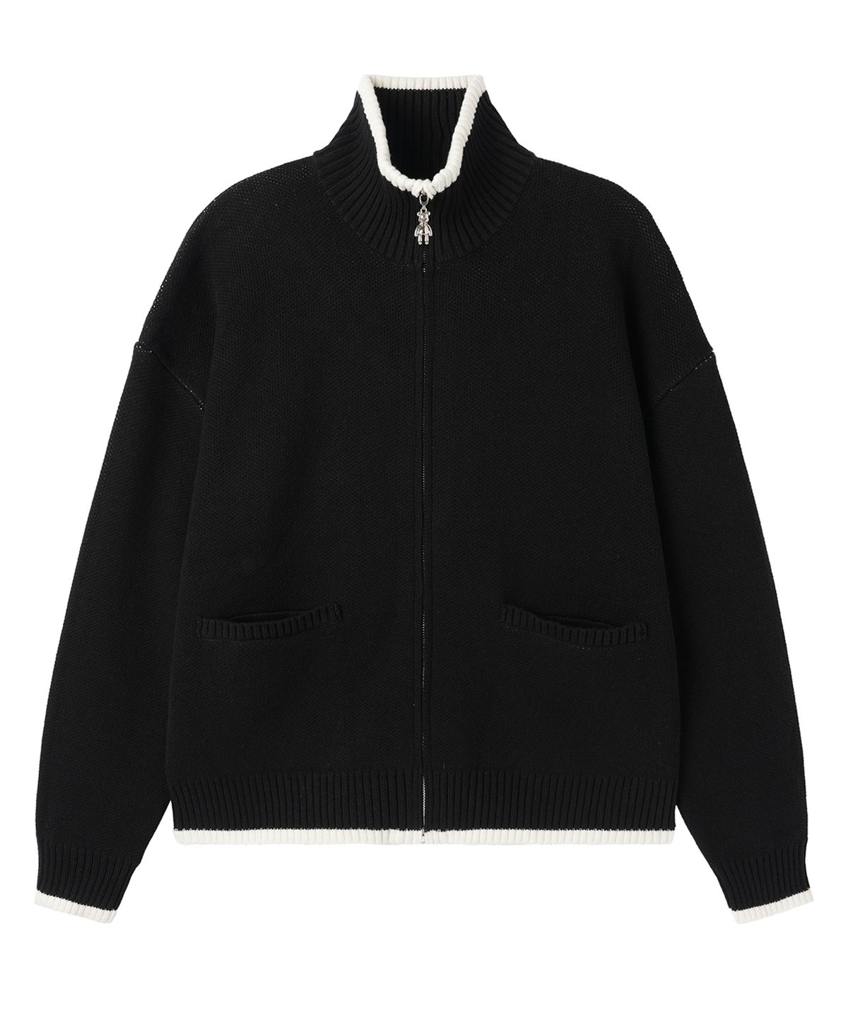 오픈야드(오와이)(OPENYARD(OY)) DOLLY KNIT ZIP UP - BLACK