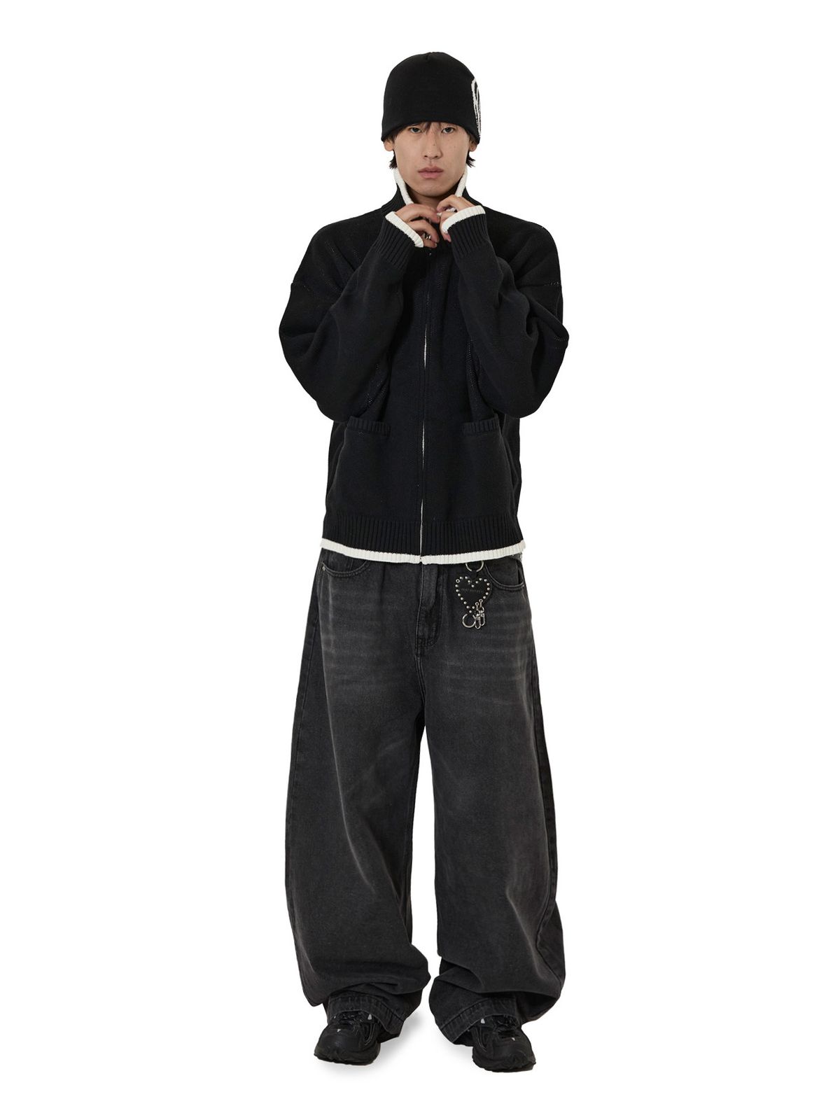 오픈야드(오와이)(OPENYARD(OY)) DOLLY KNIT ZIP UP - BLACK