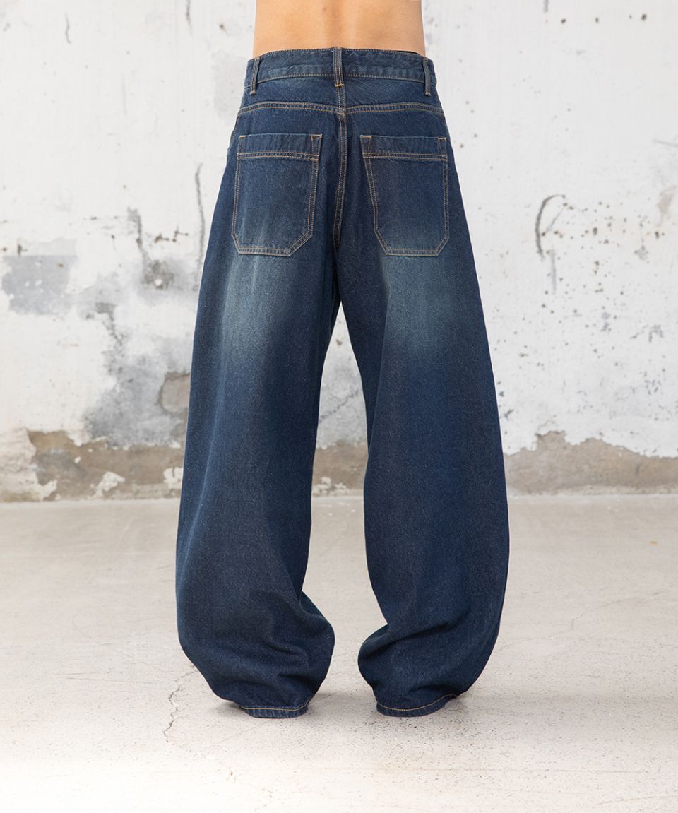 MUSINSA | BEGIN202 Arc Curved Denim Pants [Dark Blue]