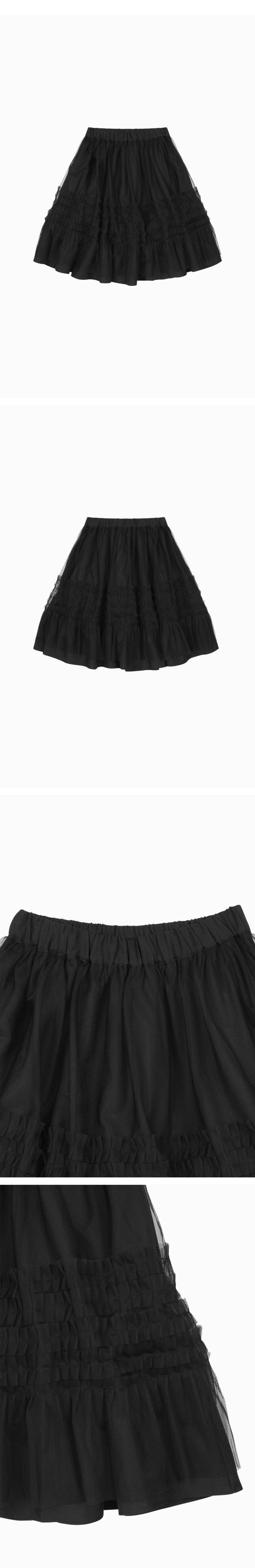 MUSINSA公式 | OHESHIO LAYERED SHEER FRILL SKIRT, BLACK