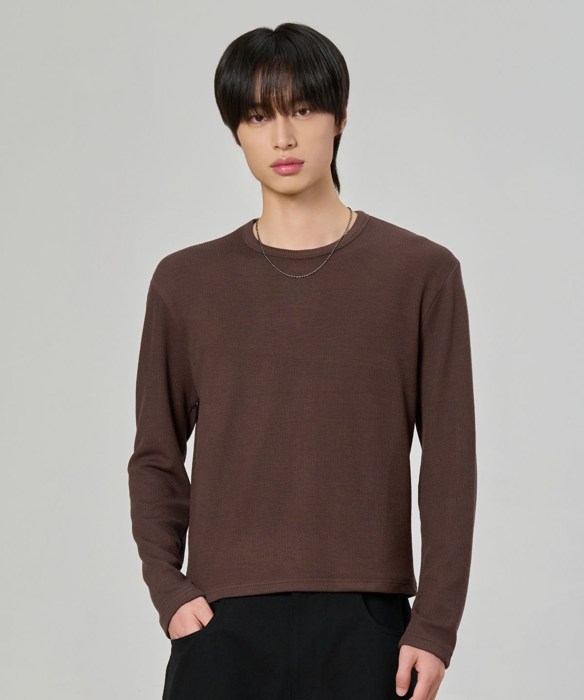 효지(HYOJI) 리브드 골지 라운드 크롭 티셔츠 (4컬러)
