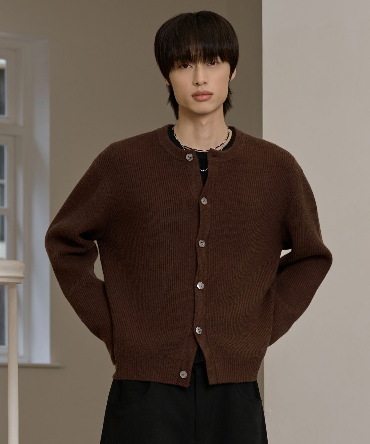 효지(HYOJI) FW 워셔블 하찌 라운드 크롭 니트 가디건 (3컬러)