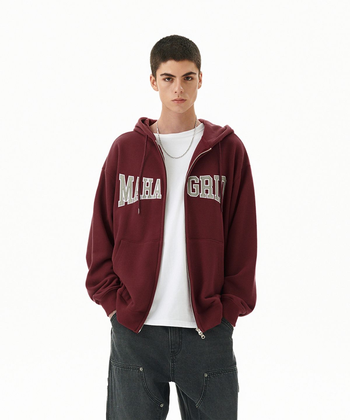 마하그리드(MAHAGRID) APPLIQUE ZIP UP HOODIE BURGUNDY(MG2CFMM428A)
