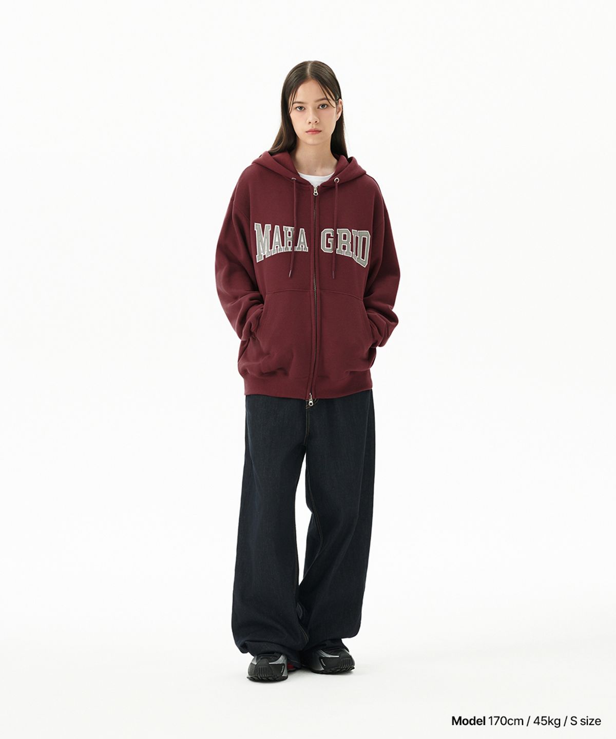 마하그리드(MAHAGRID) APPLIQUE ZIP UP HOODIE BURGUNDY(MG2CFMM428A)