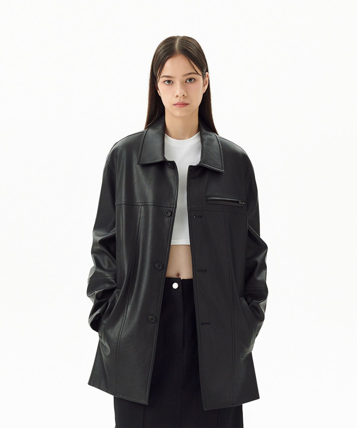 마하그리드(MAHAGRID) FAUX LEATHER CARCOAT BLACK(MG2FFMC840A)