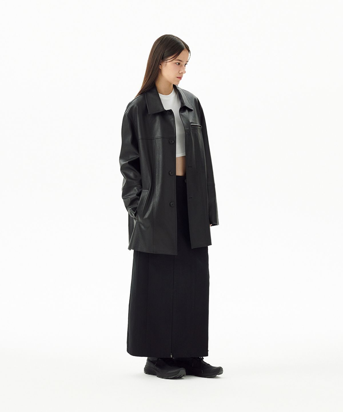 마하그리드(MAHAGRID) FAUX LEATHER CARCOAT BLACK(MG2FFMC840A)