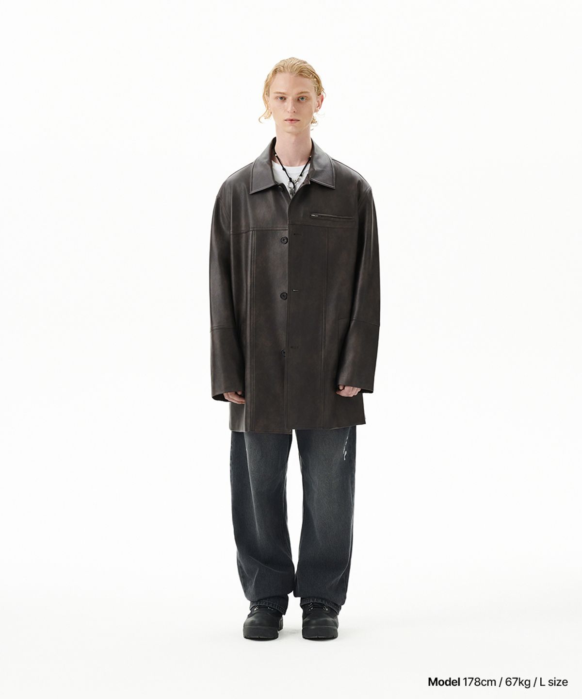 마하그리드(MAHAGRID) FAUX LEATHER CARCOAT WASHED BLACK(MG2FFMC840A)