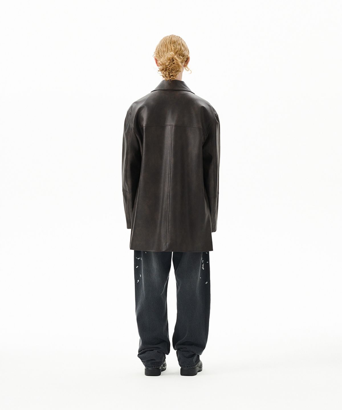 마하그리드(MAHAGRID) FAUX LEATHER CARCOAT WASHED BLACK(MG2FFMC840A)