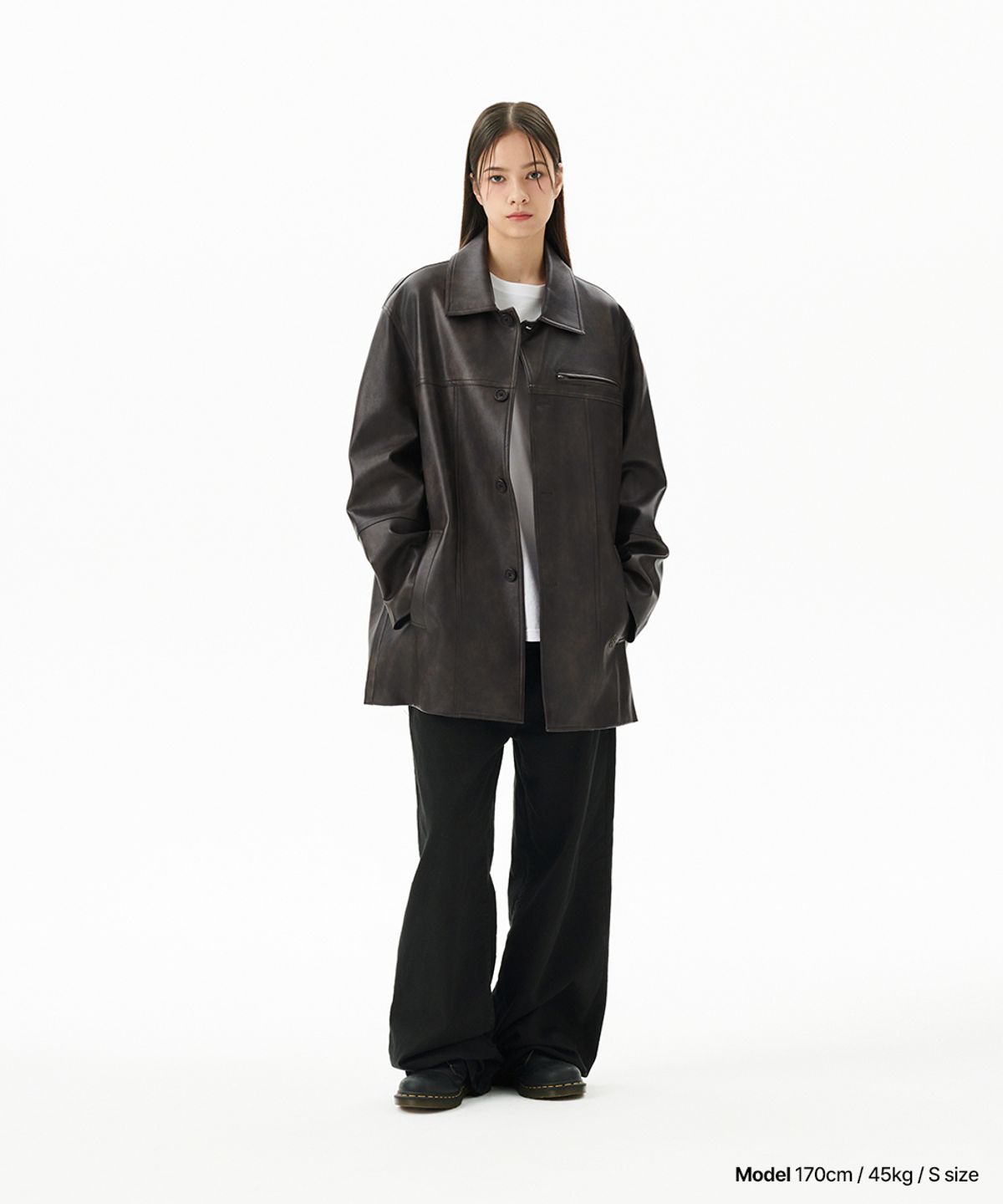 마하그리드(MAHAGRID) FAUX LEATHER CARCOAT WASHED BLACK(MG2FFMC840A)