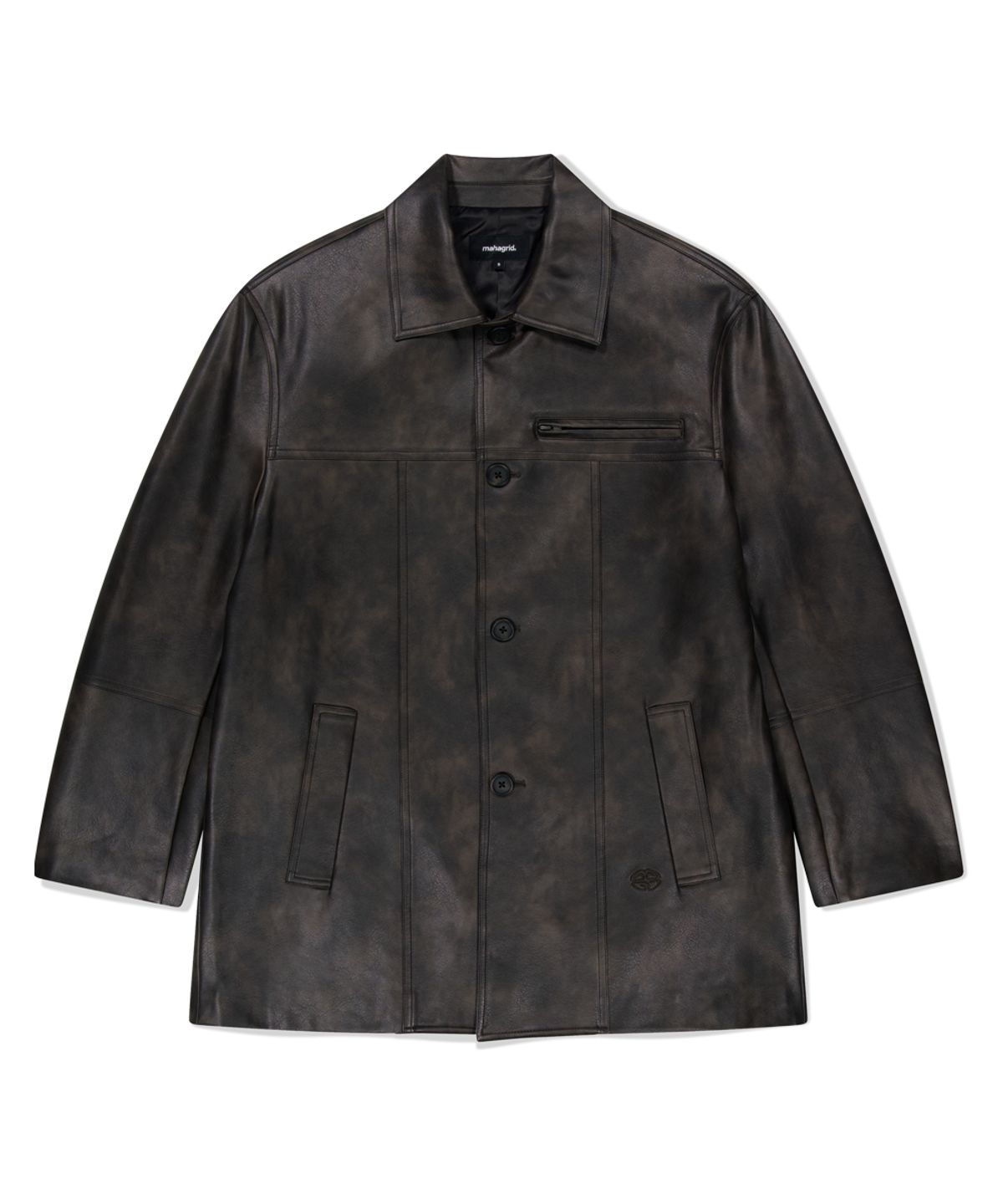 마하그리드(MAHAGRID) FAUX LEATHER CARCOAT WASHED BLACK(MG2FFMC840A)