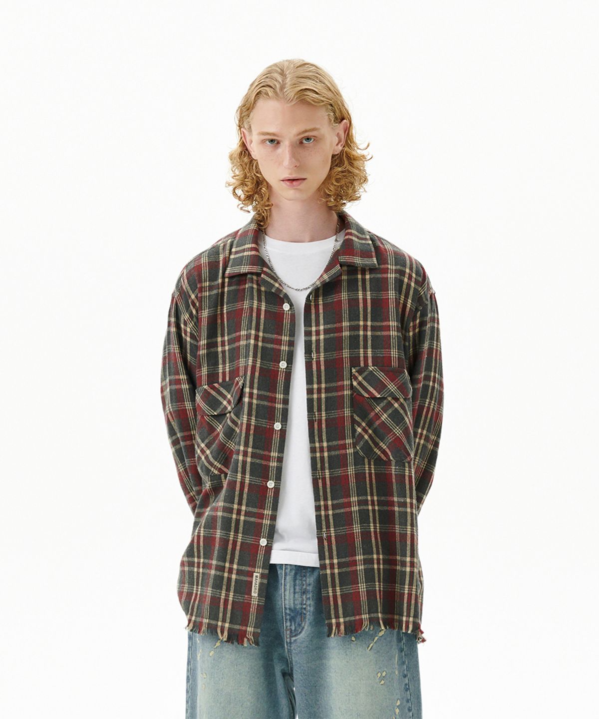 마하그리드(MAHAGRID) CUT OFF FLANNEL CHECK SHIRT CHARCOAL(MG2FFMW320A)