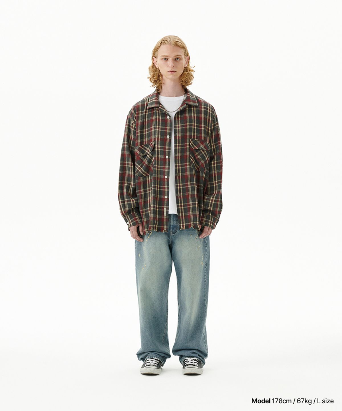 마하그리드(MAHAGRID) CUT OFF FLANNEL CHECK SHIRT CHARCOAL(MG2FFMW320A)