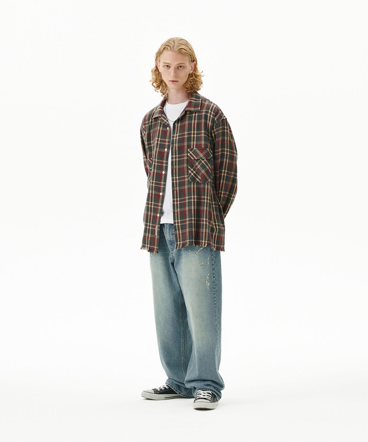 마하그리드(MAHAGRID) CUT OFF FLANNEL CHECK SHIRT CHARCOAL(MG2FFMW320A)
