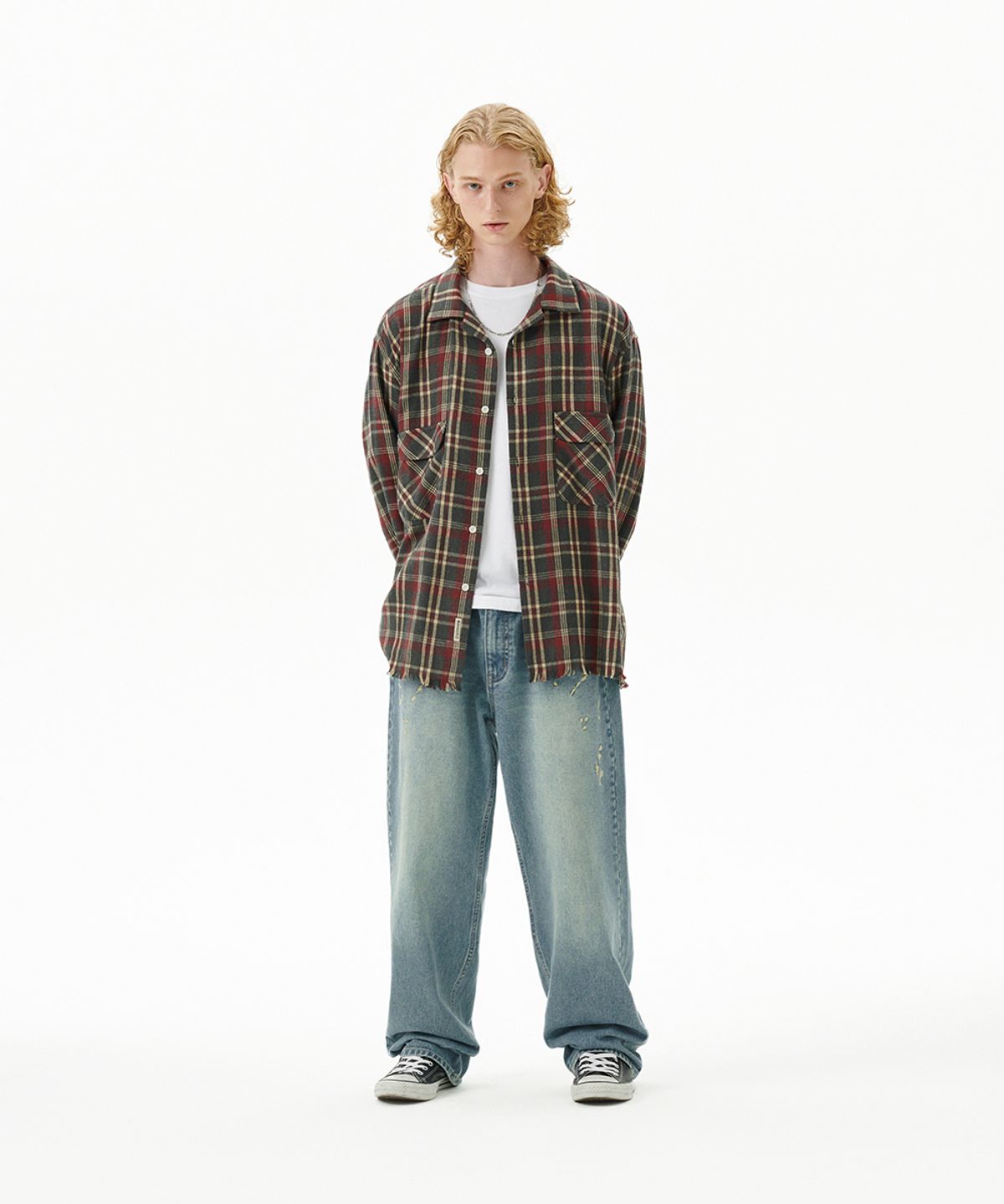 마하그리드(MAHAGRID) CUT OFF FLANNEL CHECK SHIRT CHARCOAL(MG2FFMW320A)