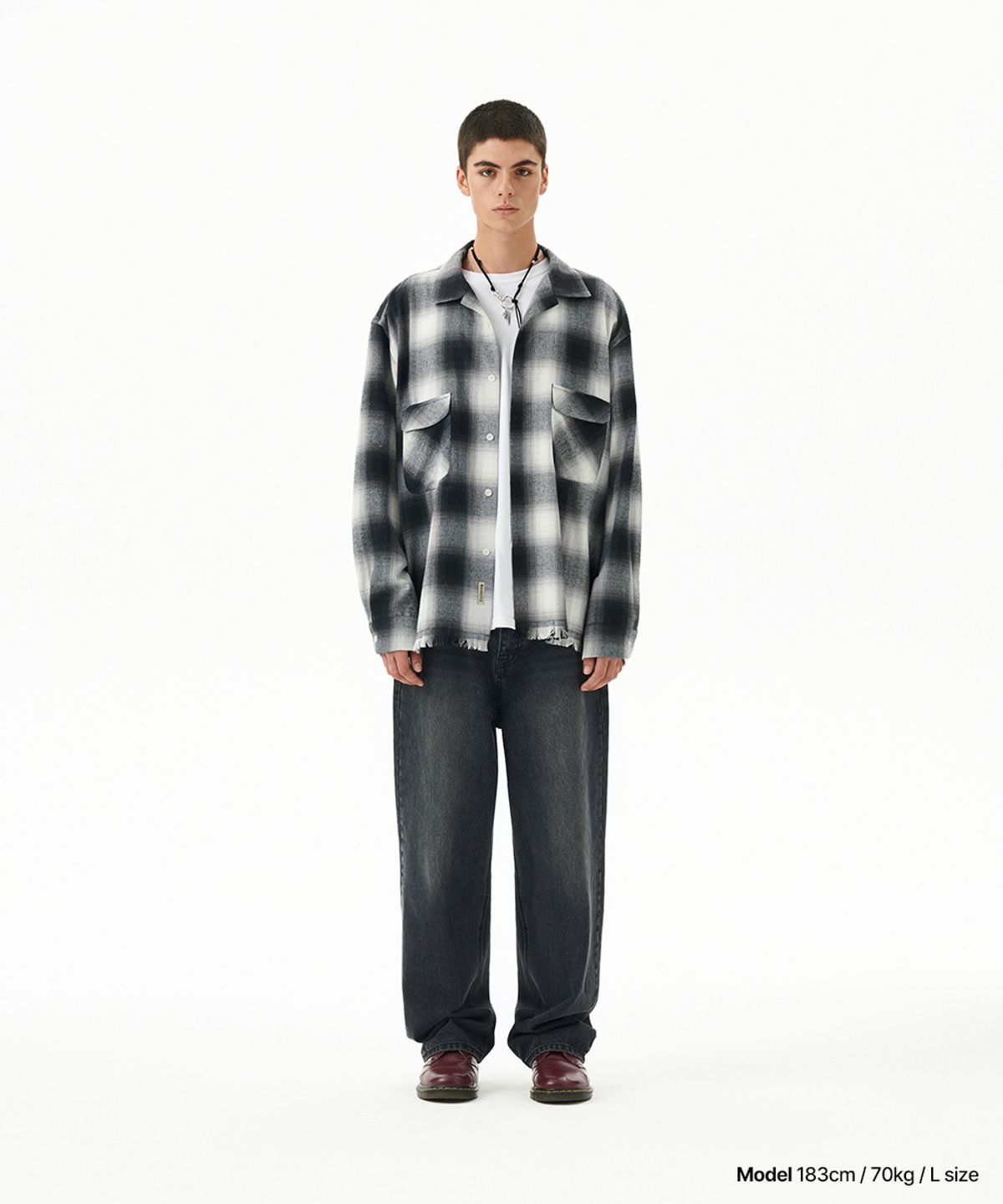 마하그리드(MAHAGRID) CUT OFF FLANNEL CHECK SHIRT BLACK(MG2FFMW321A)
