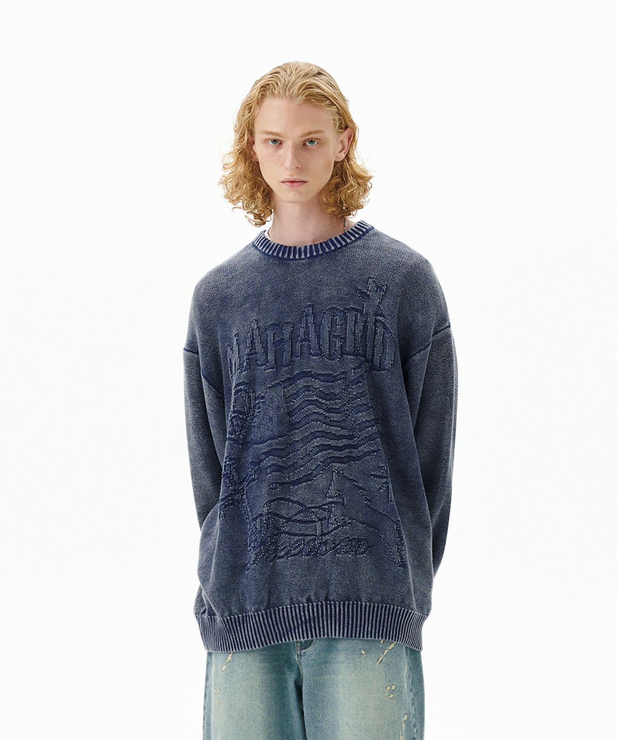 마하그리드(MAHAGRID) PIGMENT FLAG KNIT SWEATER BLUE(MG2FFMK602A)